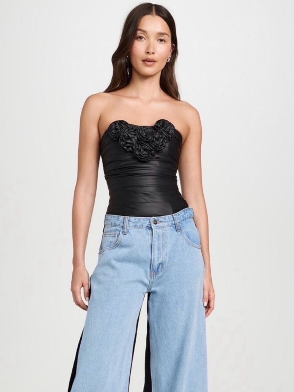 Lionness leather bustier top with floral detail